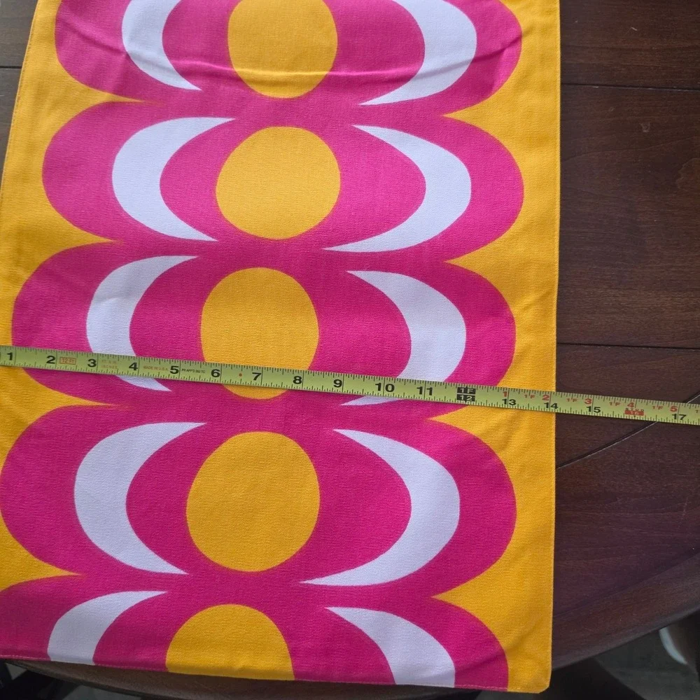 Marimekko Target Table Runner Yellow Pink Reversible Geometric Floral 72x14